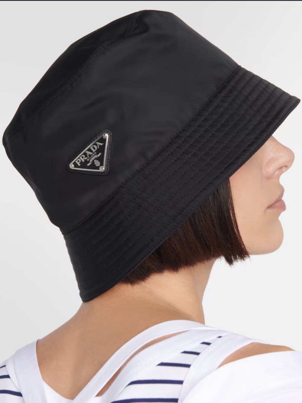 Prada Black Nylon Triangle Logo Bucket Hat